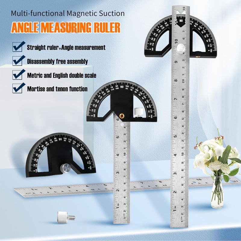 kurras Protractors Angle Ruler Angle Finder Ruler Machinist Protractor Angle Measuring Tool 12-Inch Woodworking Ruler for Woodworking/Carpenter/Construction/Measurement/Hobbyists - Image 5